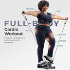 Sunny Health & Fitness Mini Stair Stepper w/Resistance Bands for Home Gym | Full Body Cardio, Adjustable Step Height, Hydraulic Resistance, LCD Meter, No Assembly, 300 lb Capacity, SunnyFit App