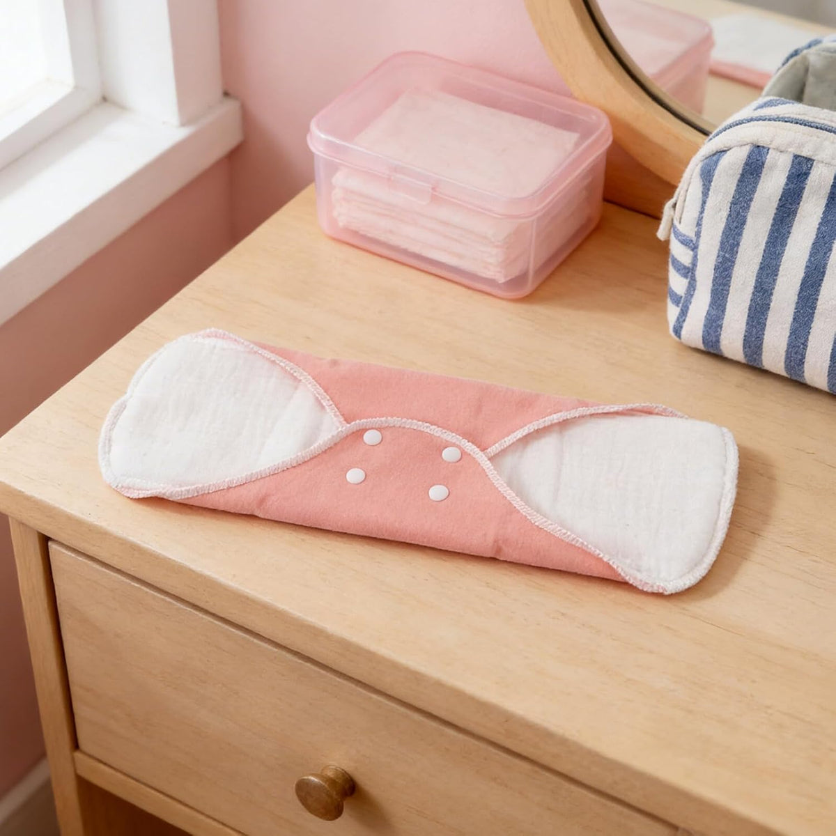 Healeved 2pcs Washable Reusable Cloth Period Pads Xl 25x33cm Coral Pink with Wings for Heavy Flow Postpartum Female Incontinence and Urine Leakage Maternity Care at Home and Travel