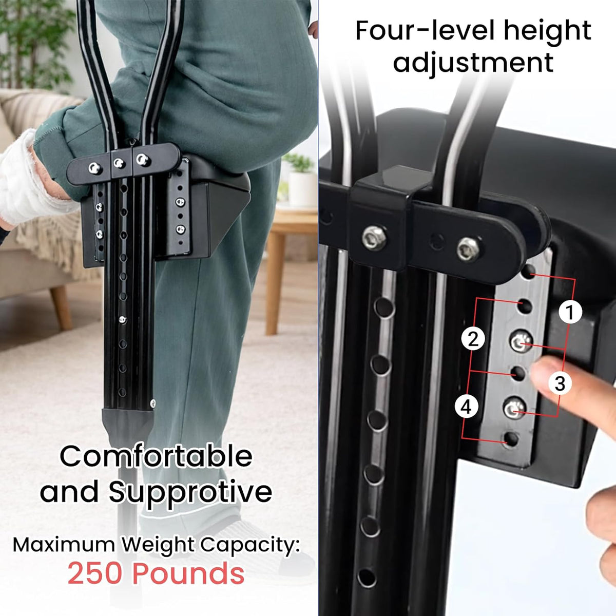 Knee Support for Crutches, Adjustable Leg Support for Post-Surgery Recovery, Comfortable Cushion for Injuries and Fractures
