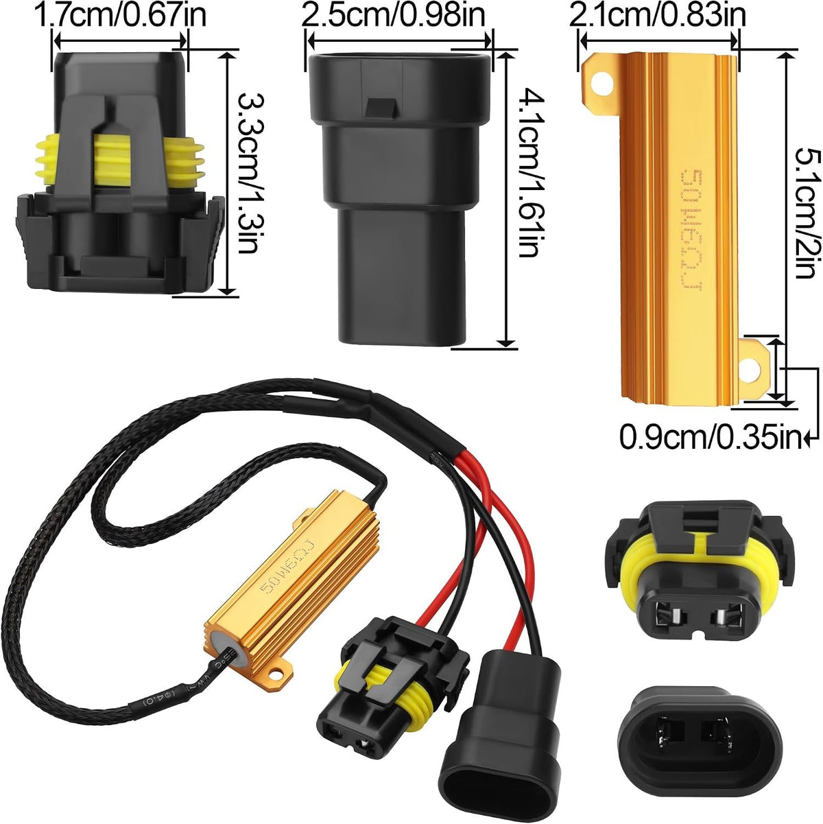 Car LED Headlight Decoders​LED Load Resistors,50W 6Ohm for 9005/9006 Bulbs Canbus Decoder Anti Flicker,Error Codes,Random Shutdown,IP67 Waterproof 4PCS (Suitable for 9005/9006 Bulbs)