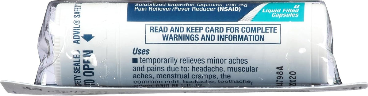 Advil Mini Liqui-Gels, Ibuprofen 200mg, Pain Relief, 8 Count | Relieves Headaches and Arthritis Pain, Reduces Fever, Mini Liqui-Gels, Travel-Size Vial