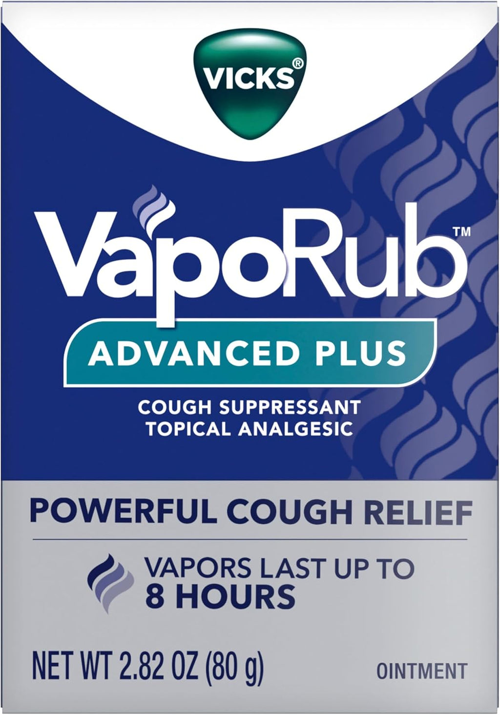 Vicks VapoRub Advanced Plus, Powerful Cough Suppressant, Topical Chest Rub & Analgesic Ointment, Medicated Vapors, Fast Cough Relief, 2.82oz x 2