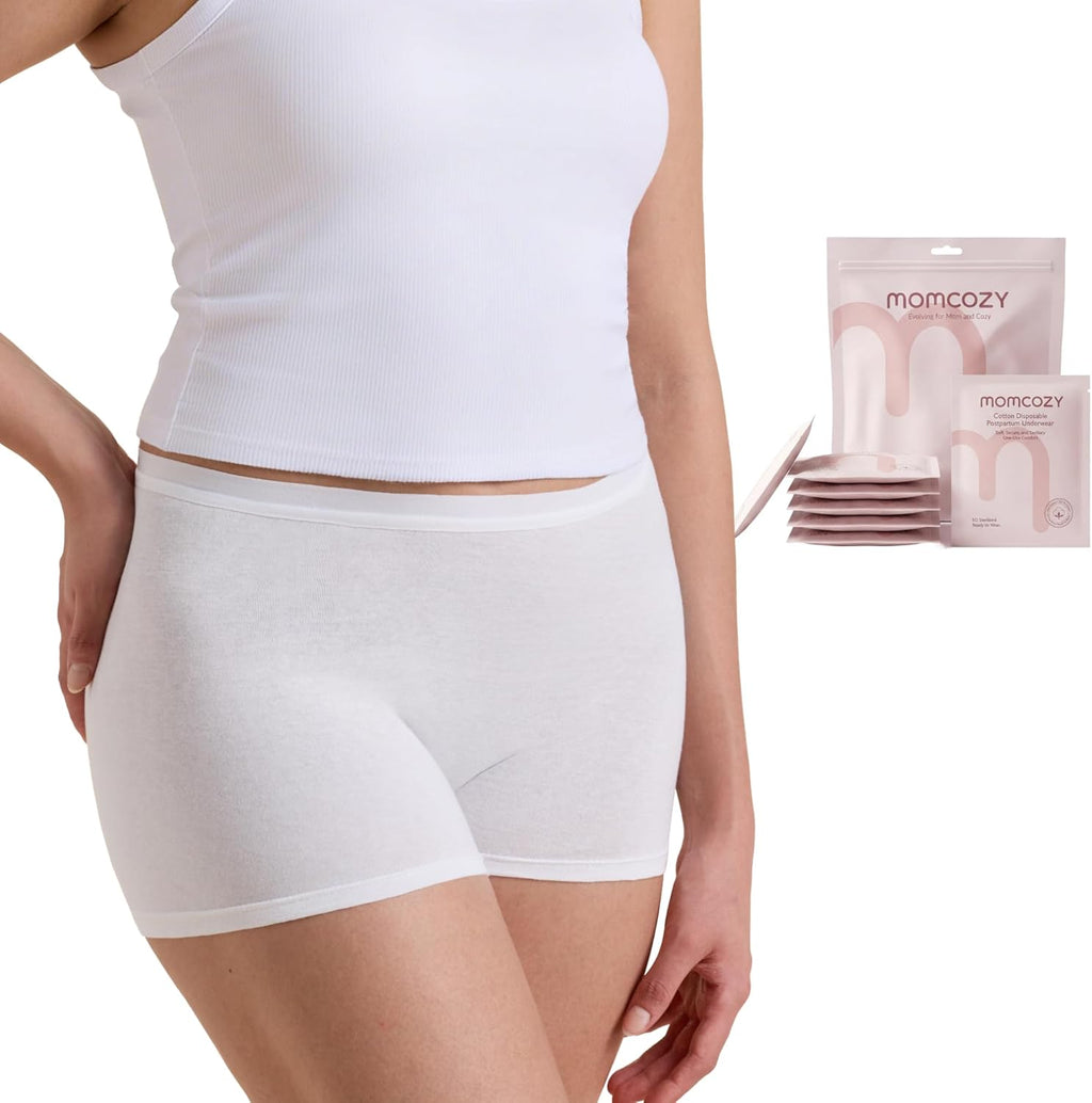 Momcozy 7 Pcs 100% Cotton Postpartum Underwear for Women, Breathable Mid-High Waist Disposable Underwear with Wide Gusset