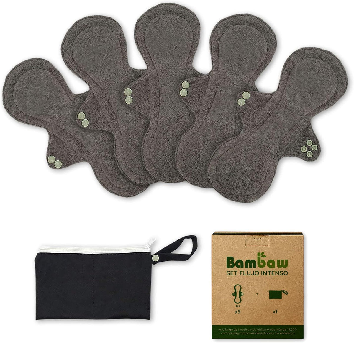 Ecological Reusable Sanitary Pads | Washable Sanitary Pads Set for Women | Reusable Liner Pack for All Types of Flows | Set of 5 Cloth Pads | Organic Products | Bambaw
