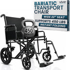 Vive Mobility Bariatric Transport Wheelchair for Adults - Supports 450lbs | Foldable, Heavy Duty Travel Wheel Chair - Portable, Transfer Aid with Swing Away Footrests & 22 Inch Wide Seat