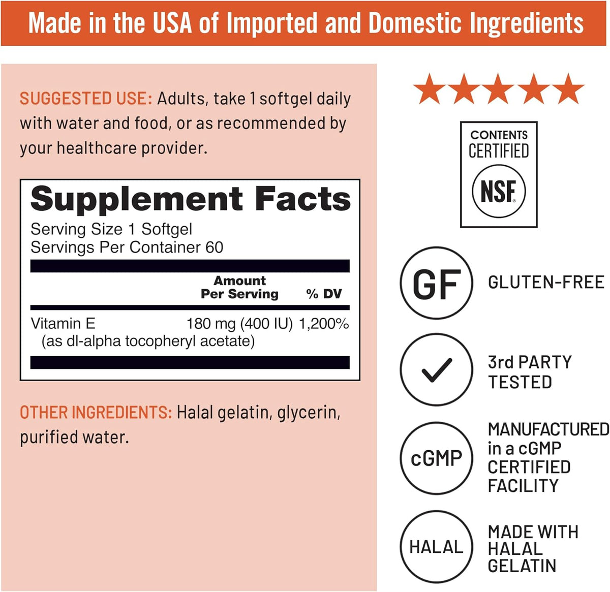 NatureWise Vitamin E 400 IU Softgels (180mg DL-Alpha) - Dairy, Gluten, and Soy Free, Non-GMO Antioxidant Dietary Supplement for Skin, Heart, Eye, and Immune Health Support - 2-Month Supply, 60 Count