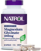 Natrol High Absorption Magnesium Glycinate 240 mg, 60 Capsules | Supports Healthy Sleep & Body, Gentle on Stomach, Supports Muscle Relaxation, Heart, Bone, Nerve & Brain Health