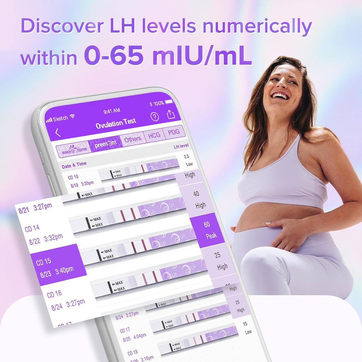 Premom Quantitative Ovulation Test Strips: 5X Pregnancy Rate Found* Use App | 25 Ovulation Tests - Numerical LH Range 0-65 mIU/mL, 5 Pregnancy Test Strips, Premom App Tracking LH Changes, TTC Family Plan