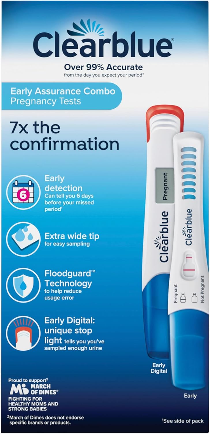 Clearblue Early Pregnancy Test Kit, at-Home Pregnancy Test Kit for Women, hCG Hormone Pregnancy Tests with Easy-to-Read Results, 7 Tests