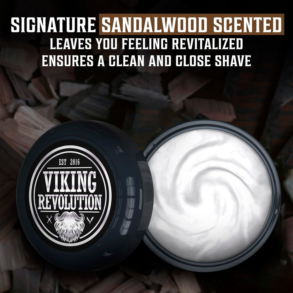 Viking Revolution Shaving Cream for Men - Sandalwood - 5.3 oz | Soft, Smooth & Silky Shaving Soap - Rich Lather for Smoothest Shave - Luxury Formula - Sandalwood Scent