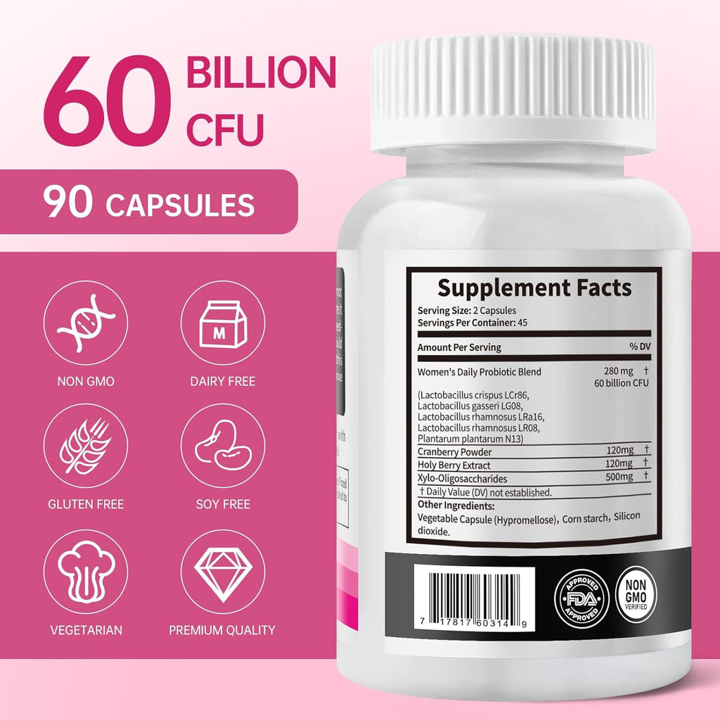 DVO Vaginal Probiotics for Women,pH Balance,60 Billion CFU with Prebiotics & Lactobacillus,Healthy Odor, Yeast Balance & Flora Support for Immune Health 90 Count