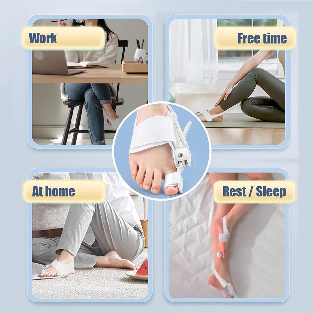Bunion Corrector for Women & Men - Adjustable Nighttime Big Toe Straightener Bunions Splint with ABS Support for Hallux Valgus Relief Hammer Toe Brace Sleeping Home Use Left/Right Feet - 2PC Black