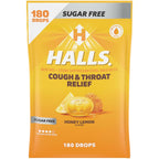HALLS Cough & Throat Relief Honey Lemon Sugar Free Cough Drops, 180 ct | No Synthetic Dyes, Bulk Pack