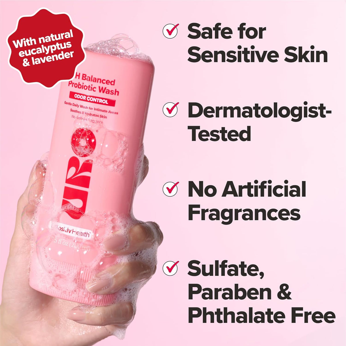 O Positiv URO pH Balanced Probiotic Wash – Odor Control, pH Balance, Dryness & Irritation Support for Intimate Areas – Probiotics & Lactic Acid – 6.75 oz