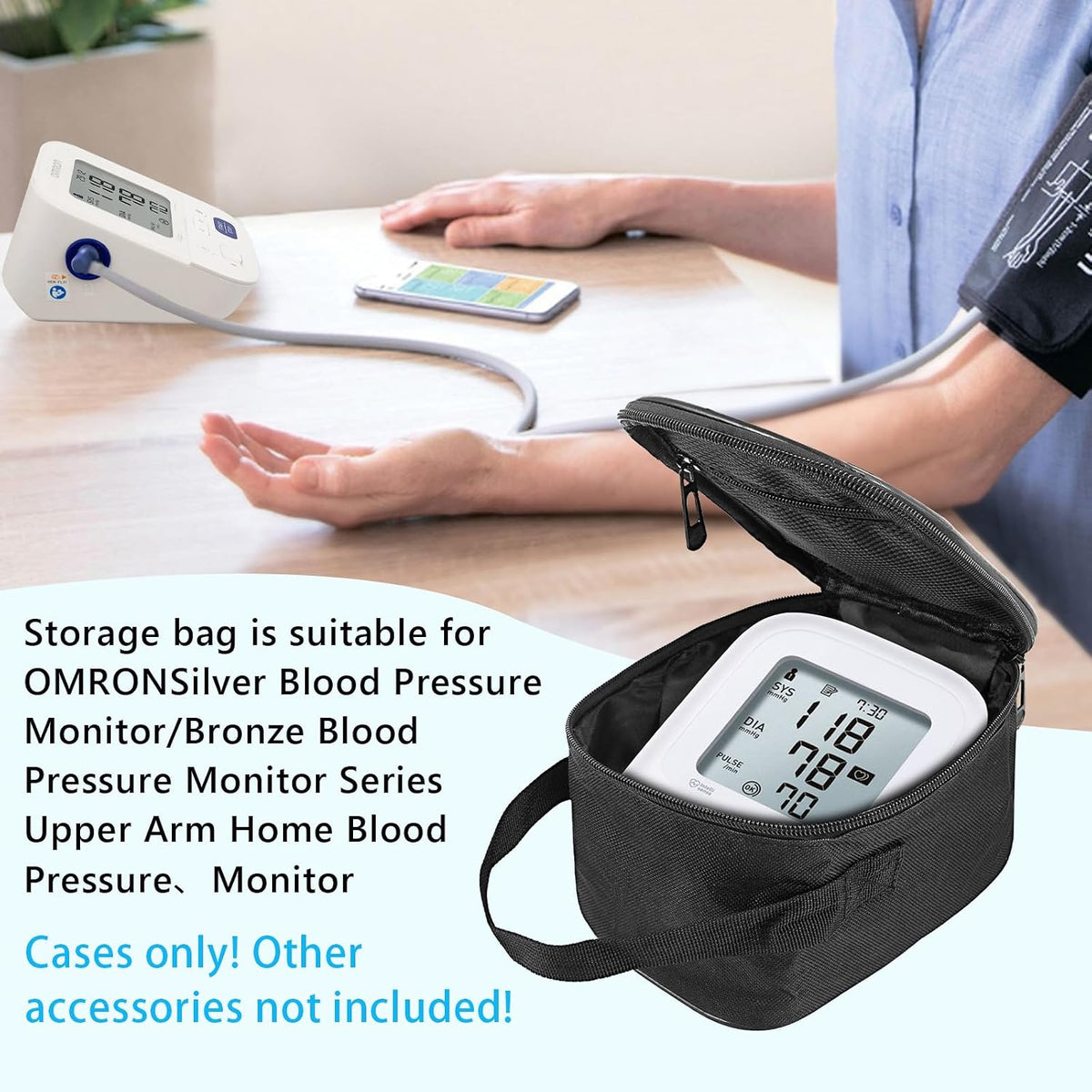 Home Blood Pressure Monitor Portable Storage Organizer Bag with Handle Compatible with Smart Upper Arm Blood Pressure Monitor,Digital Wrist Blood Pressure Monitor Travel Carrying Storage Bag(Bag Only)