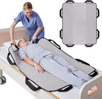 NIHAO Draw Sheet with Handles Positioning Bed Pad Washable 48" x 40" Multipurpose Patented Flannel Patient Transfer Sheet for Bedridden Lifting Turning Sliding, Navy Blue