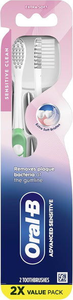 Oral-B Advanced Sensitive Toothbrushes, Extra Soft, 2 Count