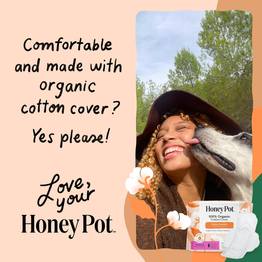 The Honey Pot Company - Cotton Comfort - Panty Liners for Women | Non-Herbal - Organic Cotton Cover & Ultra-Absorbent Pulp Core - Sanitary Pads - Feminine Care - 120ct