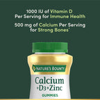 Nature's Bounty Calcium + D3 + Zinc Gummies, 500mg, 70ct | Orange & Cherry, Supports Strong Bones & Teeth, Healthy Immune System