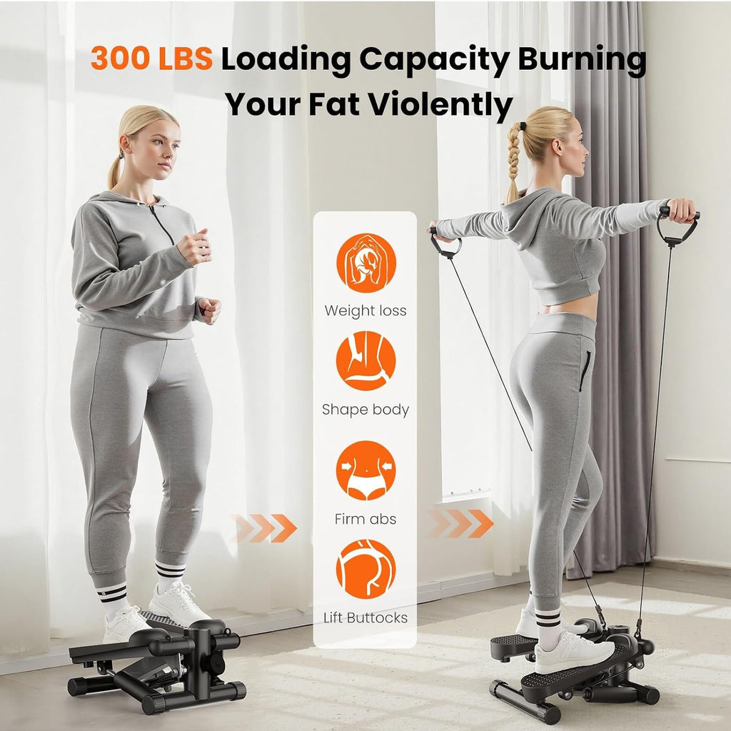 Sweetcrispy Mini Stair Steppers with Resistance Bands for Exercise at Home, Portable Exercise Twist Stepper Machine for Full Body Workout, 300LBS Capacity