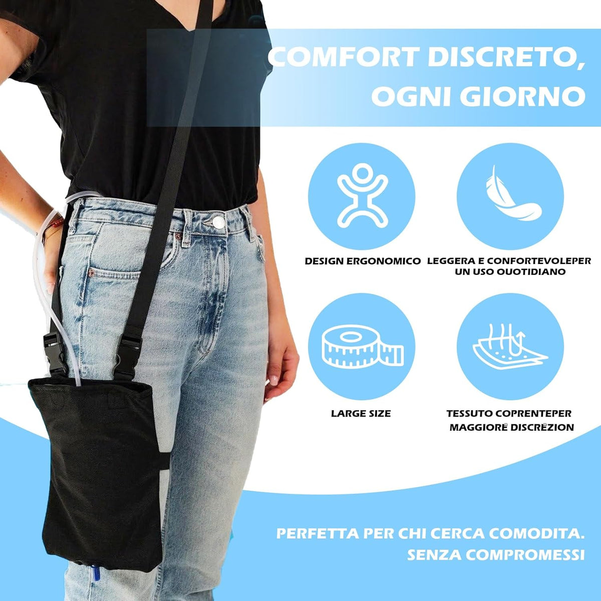 Universal Catheter Bags, Versatile Elastic Leg Catheter Holder, Urine Bags to Carry, Adjustable Shoulder Strap and Invisible Opening, Wearable and Discreet (Black)