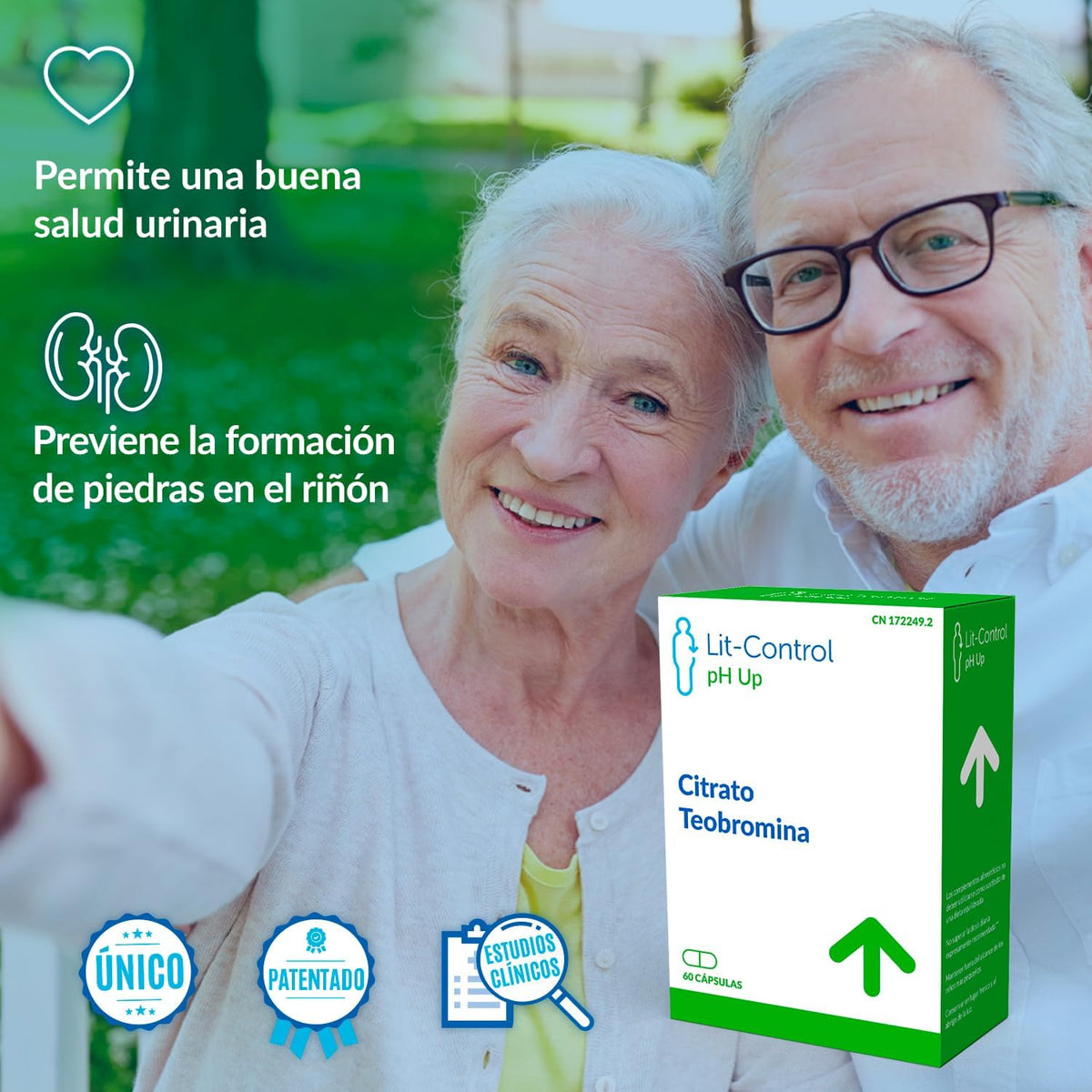 Lit-Control pH Up - Food Supplement - Prevents Urinary Salt Crystallization - Kidney Stones or Kidney Stones - Increases Urinary pH - Patented - 60 Capsules