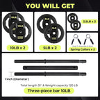 AboveGenius 45 lb Barbell Weight Set, Adjustable Workout Bar | Barbell Weight Set for Home Gym Strength Training, Full Body Workout, Muscle Building, Home Fitness Weight Lifting Equipment