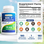 Best Naturals Vitamin K2 (MK7) with D3 Supplement Bone and Heart Health (5000 IU Vitamin D3 & 100 mcg Vitamin K2 MK7), 180 Tablets