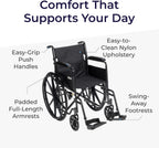 Drive Medical Silver Sport 1 Folding Transport Wheelchair, Black | Lightweight Folding Wheelchair Features Full Armrests and Removable Swing-Away Footrests for Easy Mobility