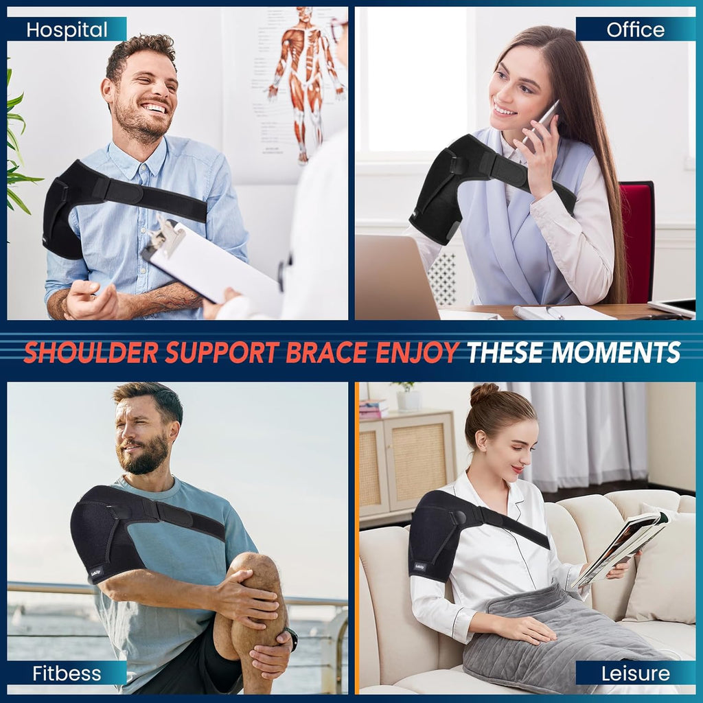 Shoulder Brace with Adjustable Compression Sleeve Rotator Cuff Support & Arm Sling, Hot/Cold Pack Compatible, Breathable Stabilizer for Pain Relief, Fits Left/Right Arm, Men & Women (Large) (Large)