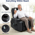 Power Lift Recliner Electric Chair for Elderly with USB Charge Port, Black | Fits 5'2"–5'9" Heights, PU Leather Recliner with Massage & Heat, 160° Adjustable Recline, Stand Assist, Remote, Cup Holders