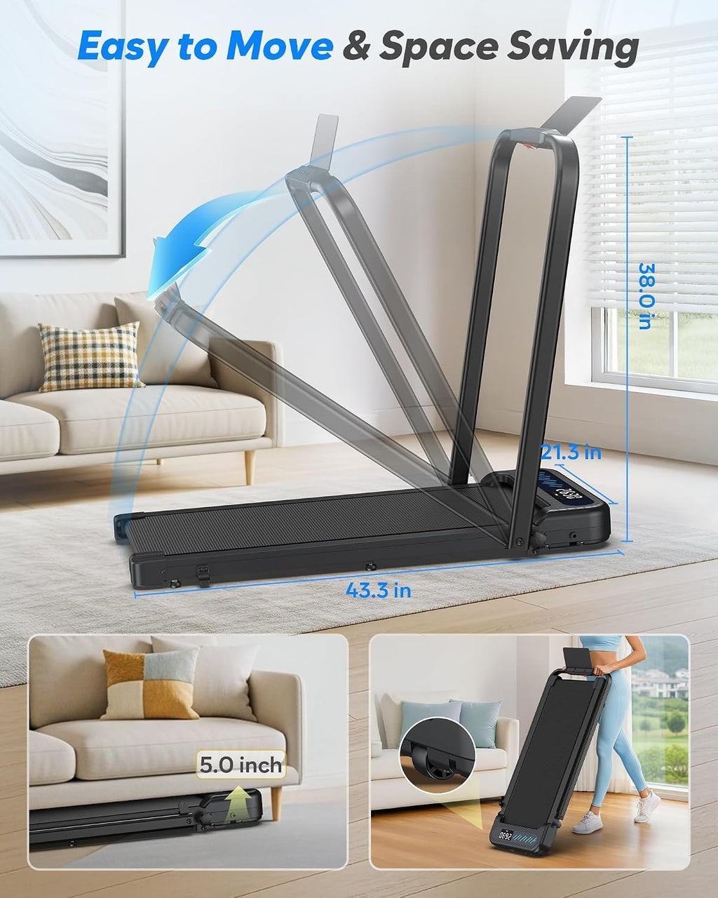 Cardirun Walking Pad with Incline and Stable Handle Bar, Foldable Treadmill