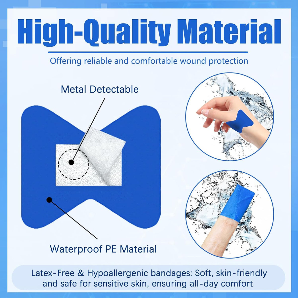 160Pcs Blue Metal Detectable Waterproof Adhesive Bandages 1.75" X 2" Butterfly Shape Food Service Blue Bandages with Quilt-Aid Pad for Catering First Aid and Wound Care Supplies