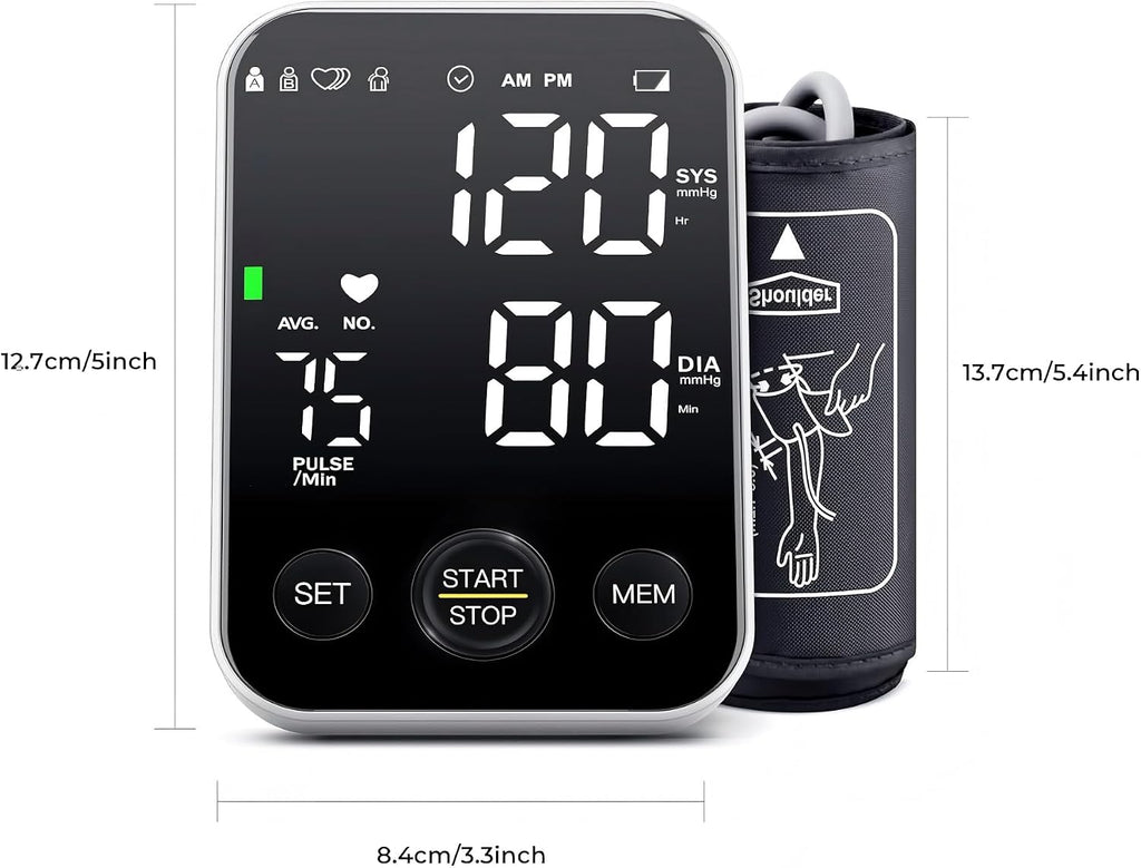 Oklar FDA Cleared Blood Pressure Monitor Upper Arm BP Machine for Home Use | Clinical Accuracy, 2x120 Memory, Large LED Display & 8.7"-15.7" Adjustable Cuff, Dual Power for Home & Travel, Black