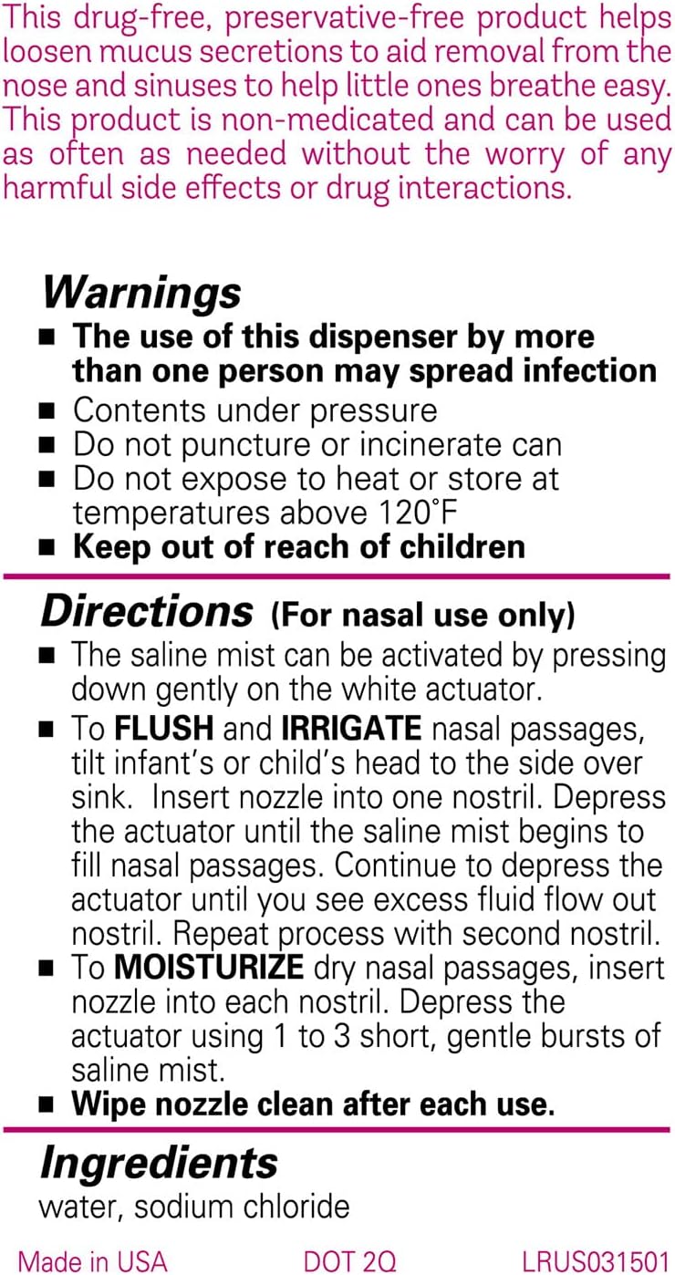 Little Remedies Sterile Baby Saline Nasal Mist, 3 Fl Oz | Safe for Newborns, Relieve Stuffy and Dry Noses, Drug-Free, Gently Wash Away Mucus
