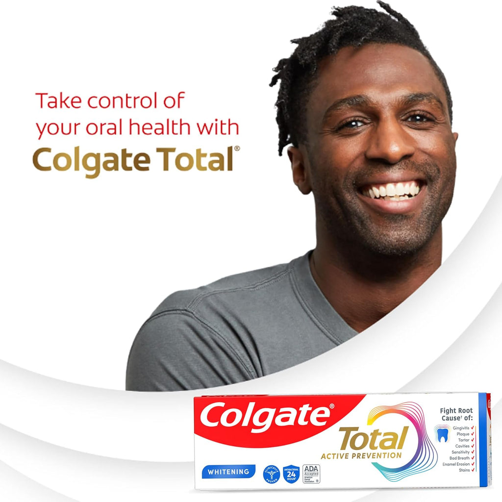 Colgate Total Whitening Toothpaste with Fluoride, Bulk 4 Pack, 5.1 oz | Mint Flavor, Anticavity, Antigingivitis, Antisensitivity Toothpaste, Helps Remove Stains, Fights Bacteria