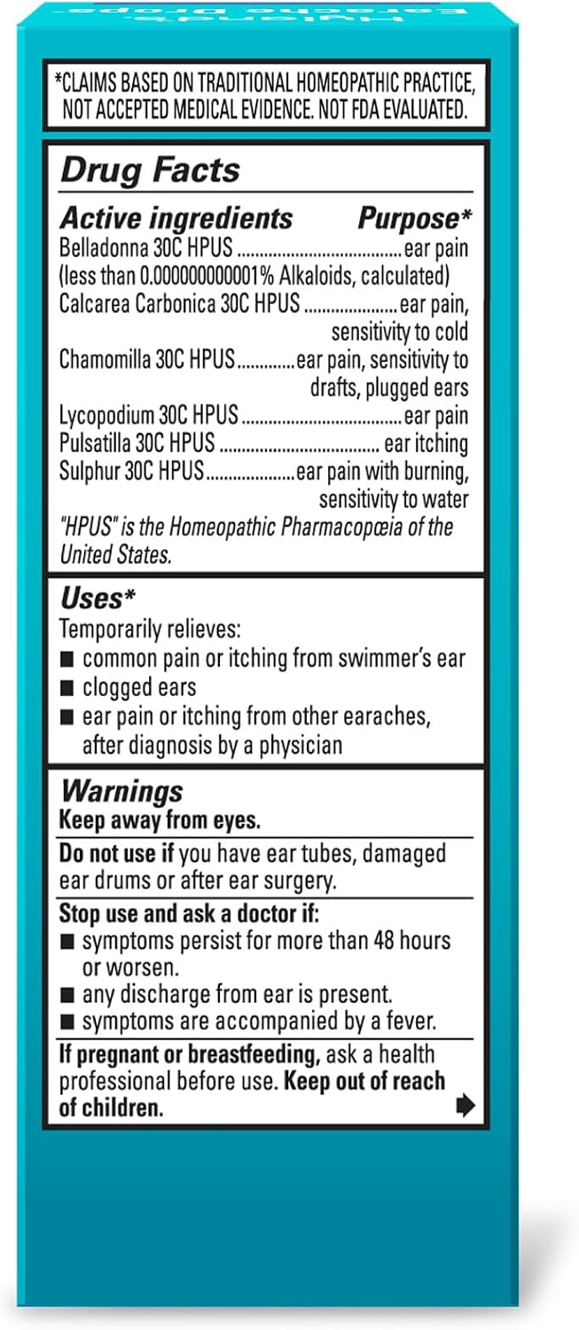 Hyland's Earache Drops, Multi-Symptom Day & Night Relief Ages 4+ 0.33 fl oz