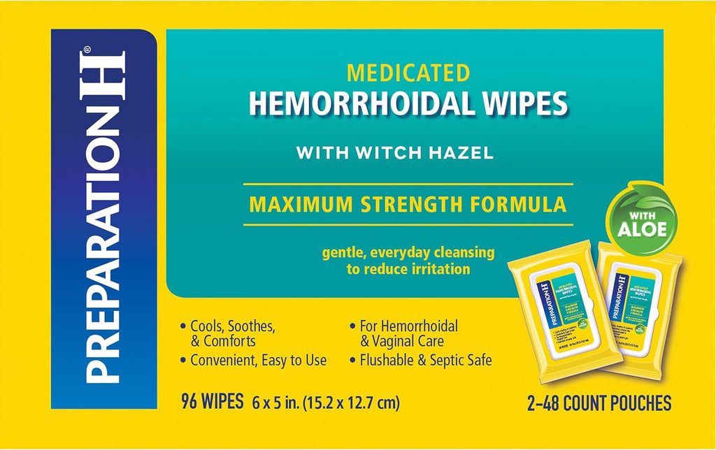 Preparation H Hemorrhoid Flushable Wipes with Witch Hazel for Skin Irritation Relief - 96 Count