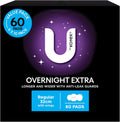 U BY KOTEX Maxi's Extra Overnight Pads with Wings 60 Count (6 x 10 Pack) - Packaging May Vary