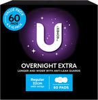 U BY KOTEX Maxi's Extra Overnight Pads with Wings 60 Count (6 x 10 Pack) - Packaging May Vary