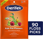 Dentek Floss Picks, Kids Flossers, Wild Fruit Flavor, 90 Count | Remove Food & Plaque, Designed for Kids', For Tight Teeth & Small Hands, Fun Flossers, Kid-Friendly Dental Floss