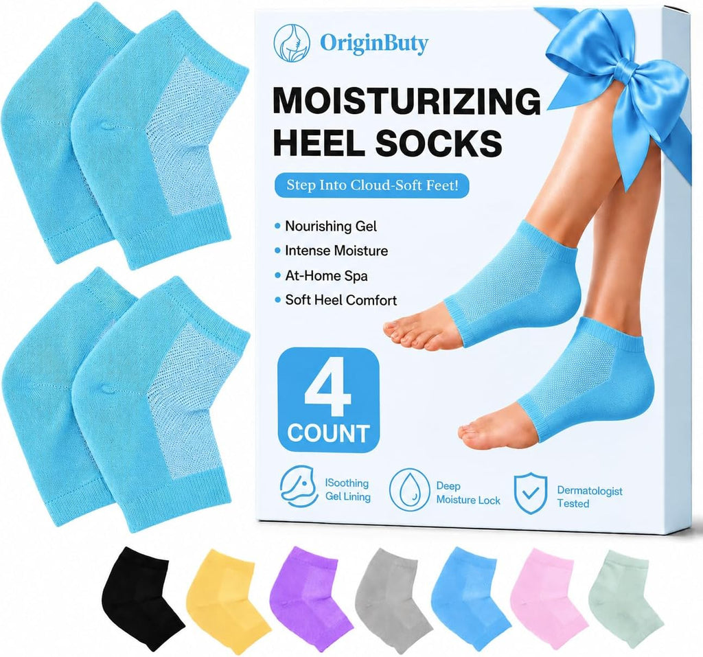 Moisturizing Socks, 100% Cotton Heel Socks for Dry Cracked Feet Women, Cracked Heel Treatment Silicone Heel Socks, Breathable Hydrating Gel Heel Protectors for Repair, Spa & Daily Use