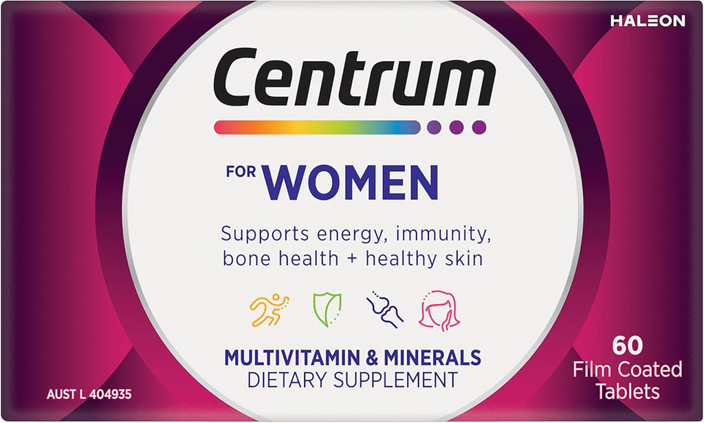 Centrum Women, Multi Vitamin & Minerals Supplement, 60 Tablets | Supports Energy, Immunity, Bone Health + Healthy Skin