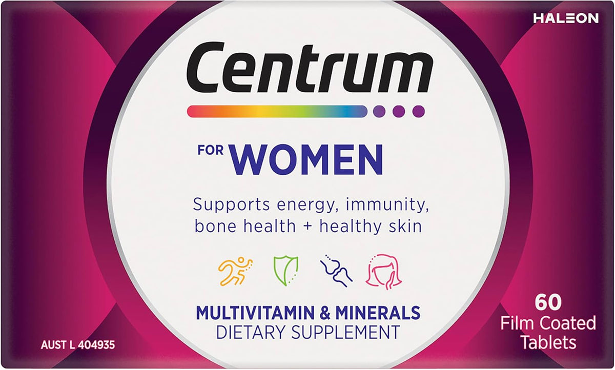 Centrum Women, Multi Vitamin & Minerals Supplement, 60 Tablets | Supports Energy, Immunity, Bone Health + Healthy Skin