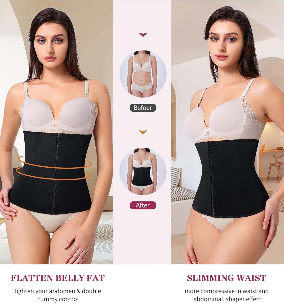 SCARBORO Women's Fajas Underbust Corset Waist Cincher Trainer for Women Tummy Control Girdle Body Shaper Shapewear Postpartum Zipper Beige One Size