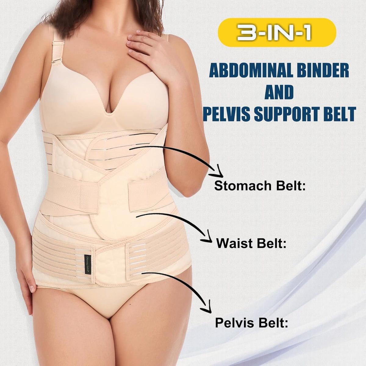 ChongErfei 3 in 1 Postpartum Belly Wrap Recovery Band Belt Abdominal Binder