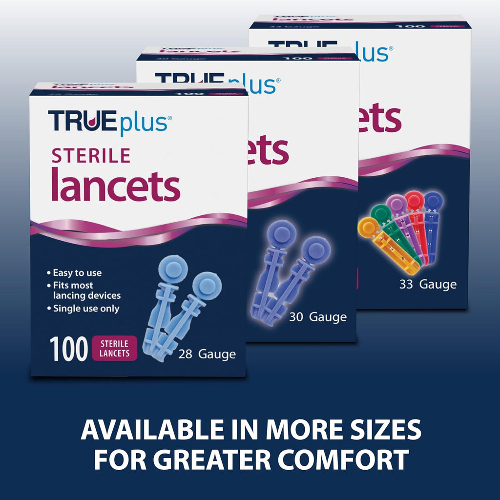 TRUEplus Single-Use Sterile Lancets Bundle, 33G, 300 Pack | Blood Lancets (Sterile, 33G, 4 cm total length) and TRUEplus Log Book, Supplies for Blood Glucose Testing at Home