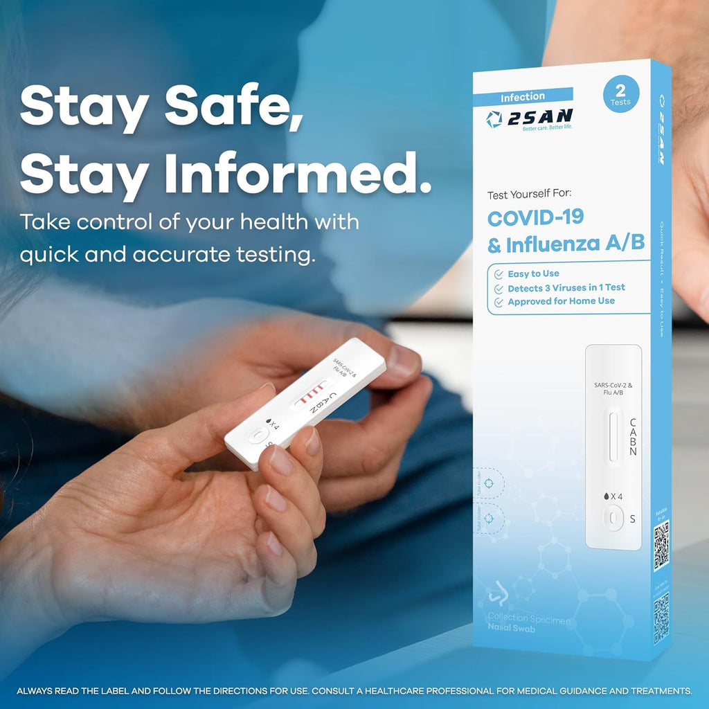 2San COVID-19 and Flu A/B Rapid Test Kit, 15-Minute Results, Easy At-Home Antigen Self-Test for Quick and Accurate Detection of COVID and Influenza, 2 Pack