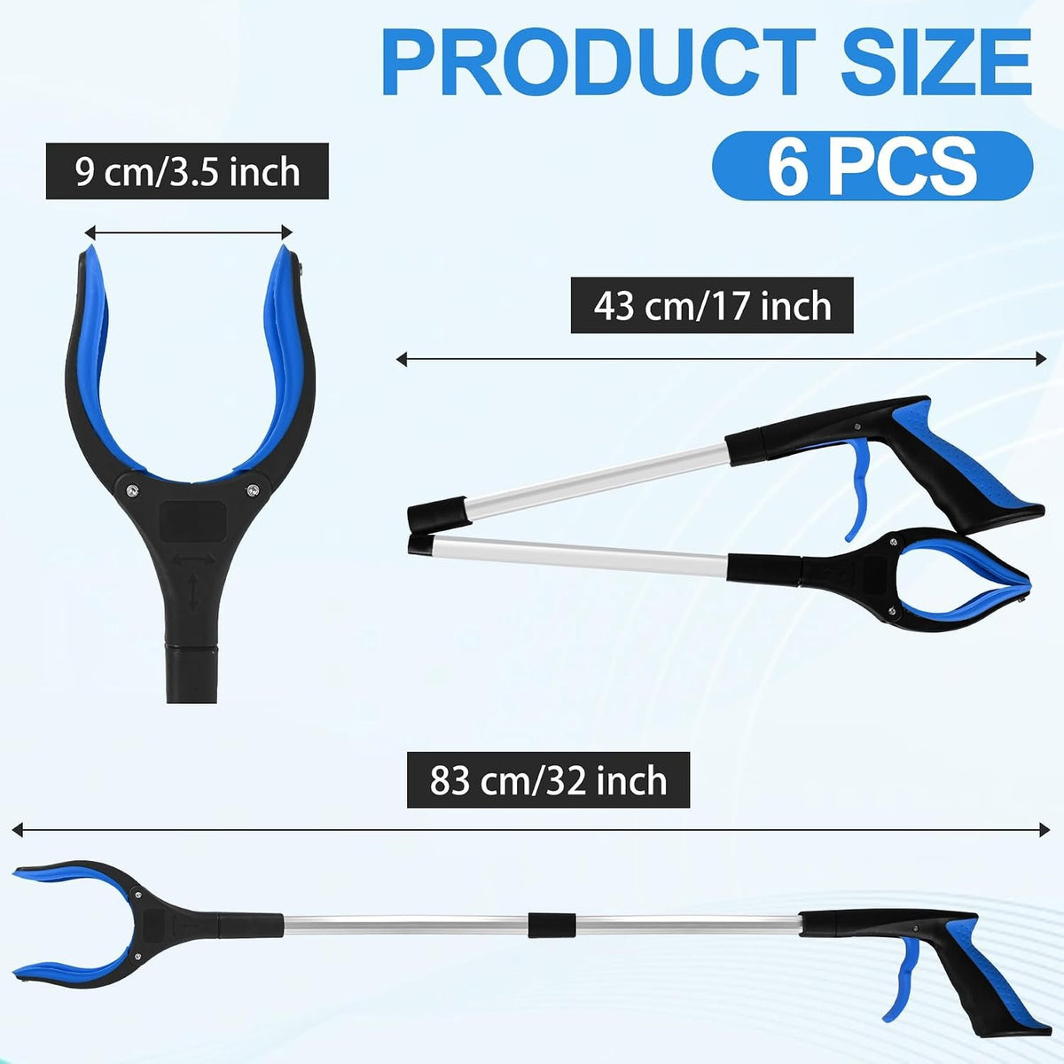 Foldable Grabber Reacher Tool 32 Inch, 6-Pack Heavy Duty Trash Picker Upper | 360° Rotating Jaw with Magnetic Tip, Lightweight Arm Extension for Seniors, Post-Surgery Recovery, Commercial Cleanup