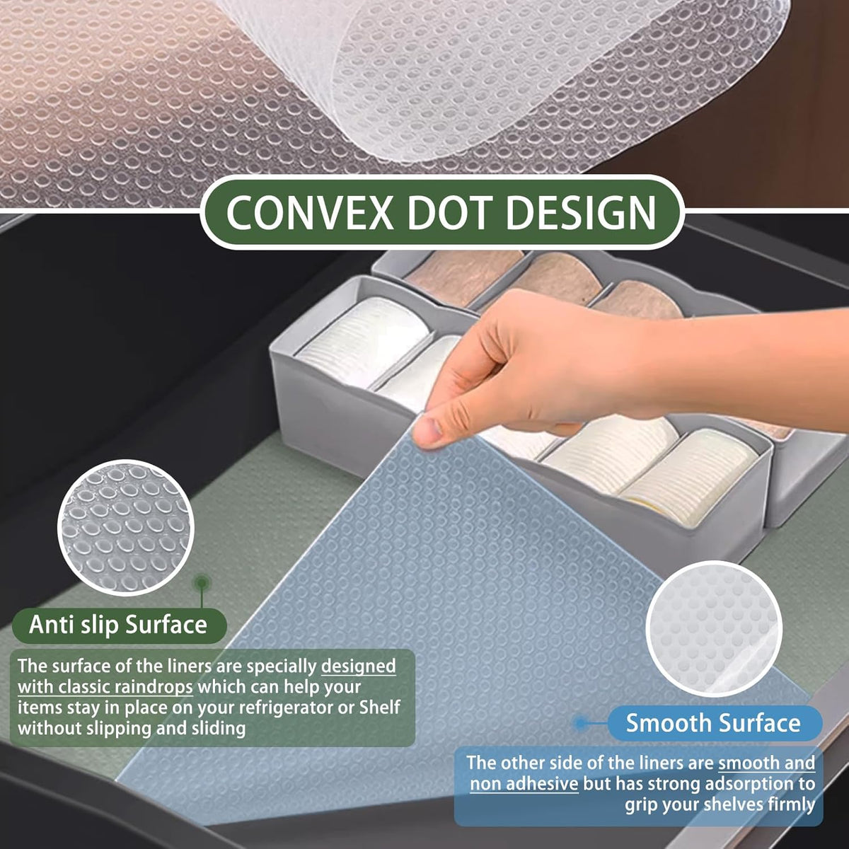 Shelf Liner Non Adhesive Cabinet Liners Washable EVA Plastic Drawer Liner Cupboard Pad for Kitchen Pantry Sink (60 * 500cm)